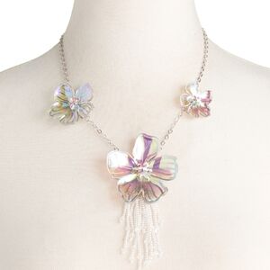 Betsey Johnson Crystal Garden Glam Flower Iridescent Petal Fringe Y Necklace